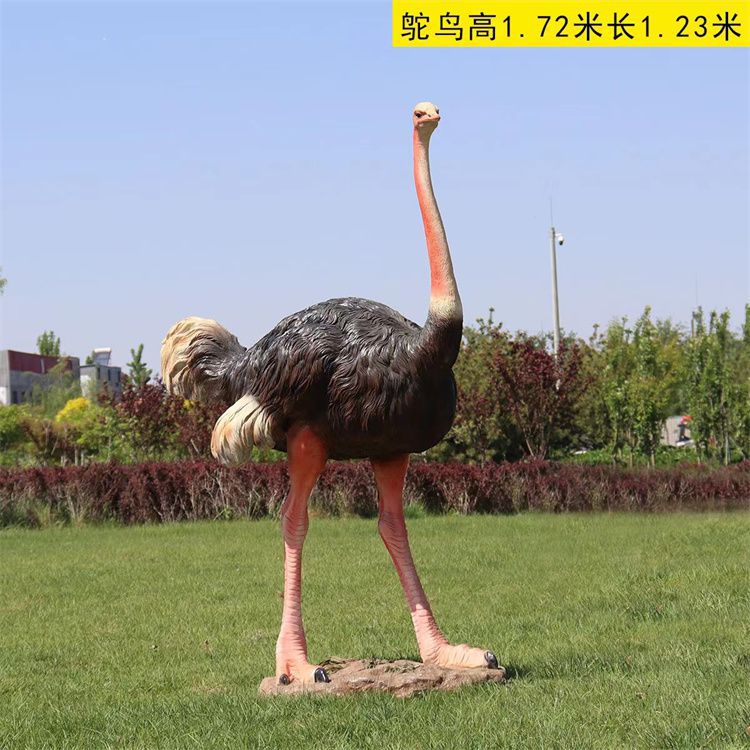 玻璃钢仿真鸵鸟雕塑厂家，公园广场动物，大型园林小品