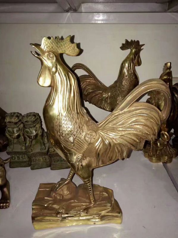 铜公鸡雕塑厂家，铸铜家禽动物，公园仿真铜雕 (1)